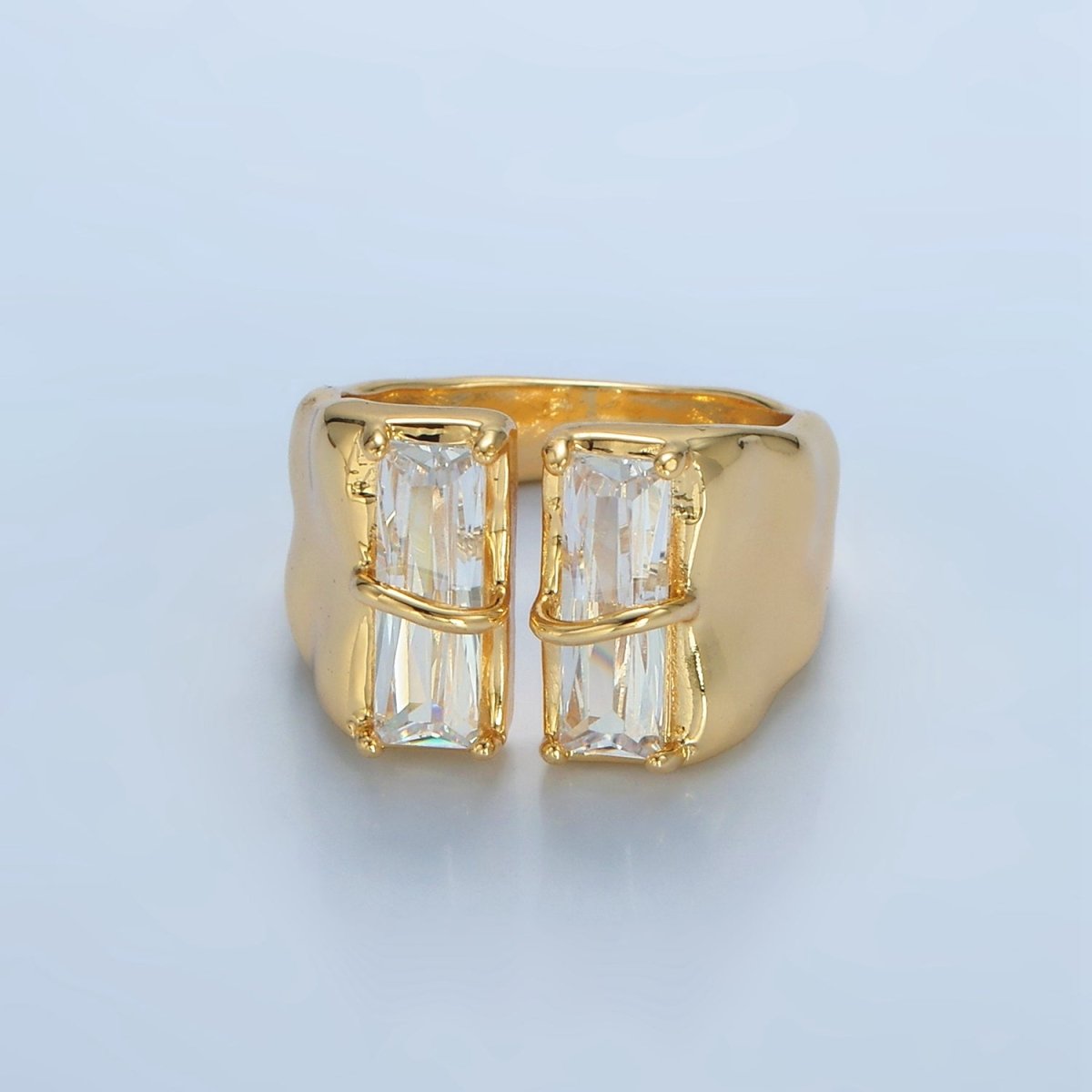 24K Gold Filled Double Baguette CZ Signet Wrap Ring | U330 - DLUXCA