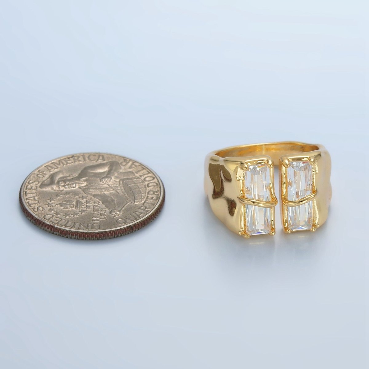 24K Gold Filled Double Baguette CZ Signet Wrap Ring | U330 - DLUXCA