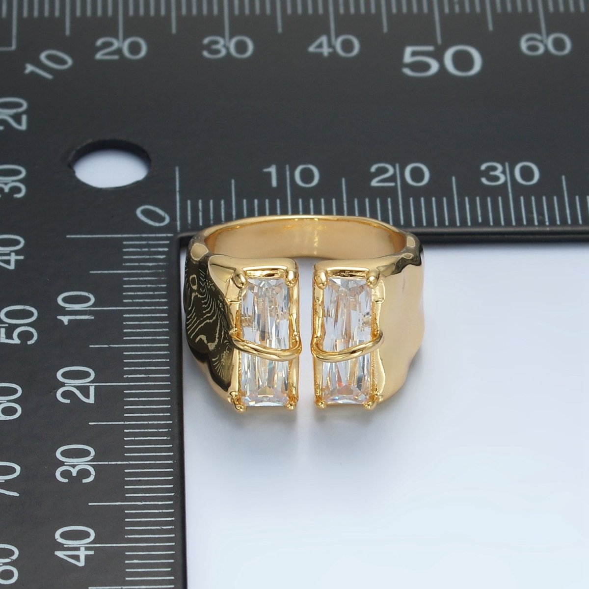 24K Gold Filled Double Baguette CZ Signet Wrap Ring | U330 - DLUXCA