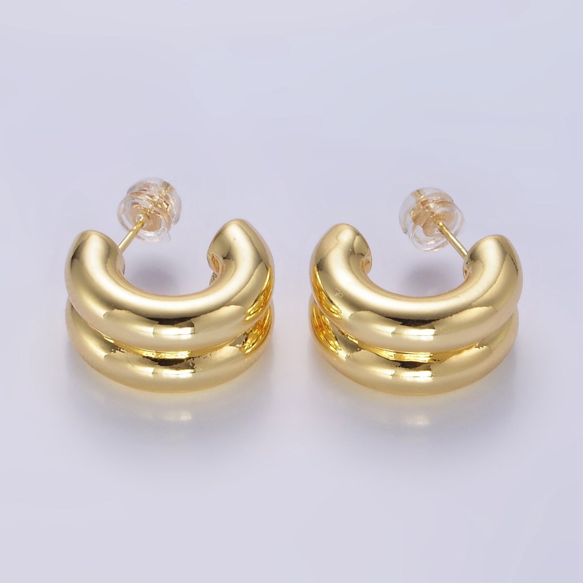 24K Gold Filled Double Band C - Shaped Hoop Earrings in Gold, Silver & Mixed Metal | T316 T317 - DLUXCA