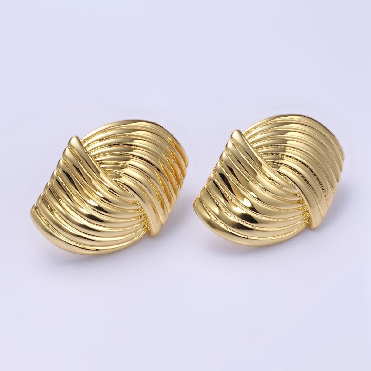 24K Gold Filled Double Curved Puffed Lined Geometric Stud Earrings in Gold & Silver | T314 T315 - DLUXCA
