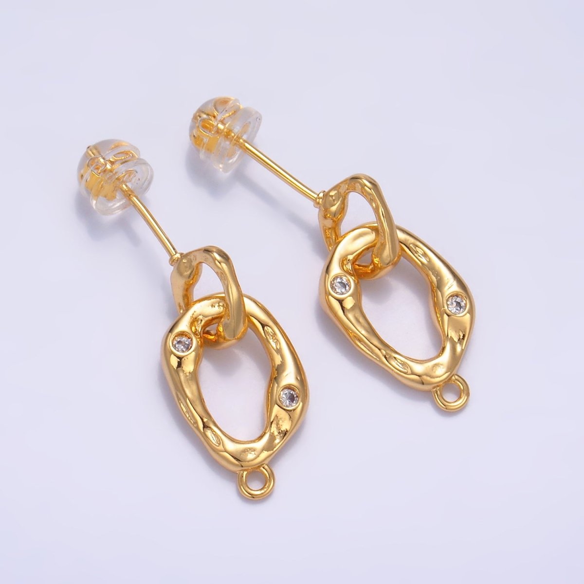 24K Gold Filled Double CZ Hammered Loop Drop Stud Earrings Findings | Z1012 - DLUXCA