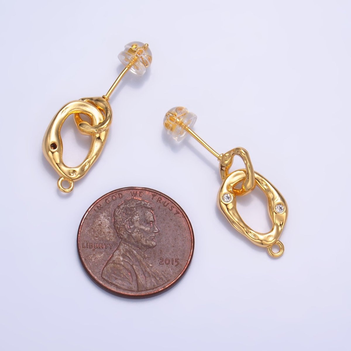 24K Gold Filled Double CZ Hammered Loop Drop Stud Earrings Findings | Z1012 - DLUXCA