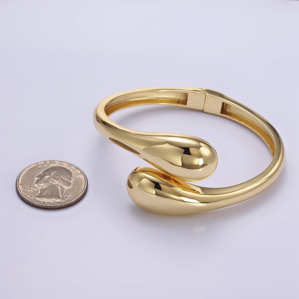 24K Gold Filled Double Drop Minimalist Cuff Bangle Bracelet | WA - 2519 - DLUXCA