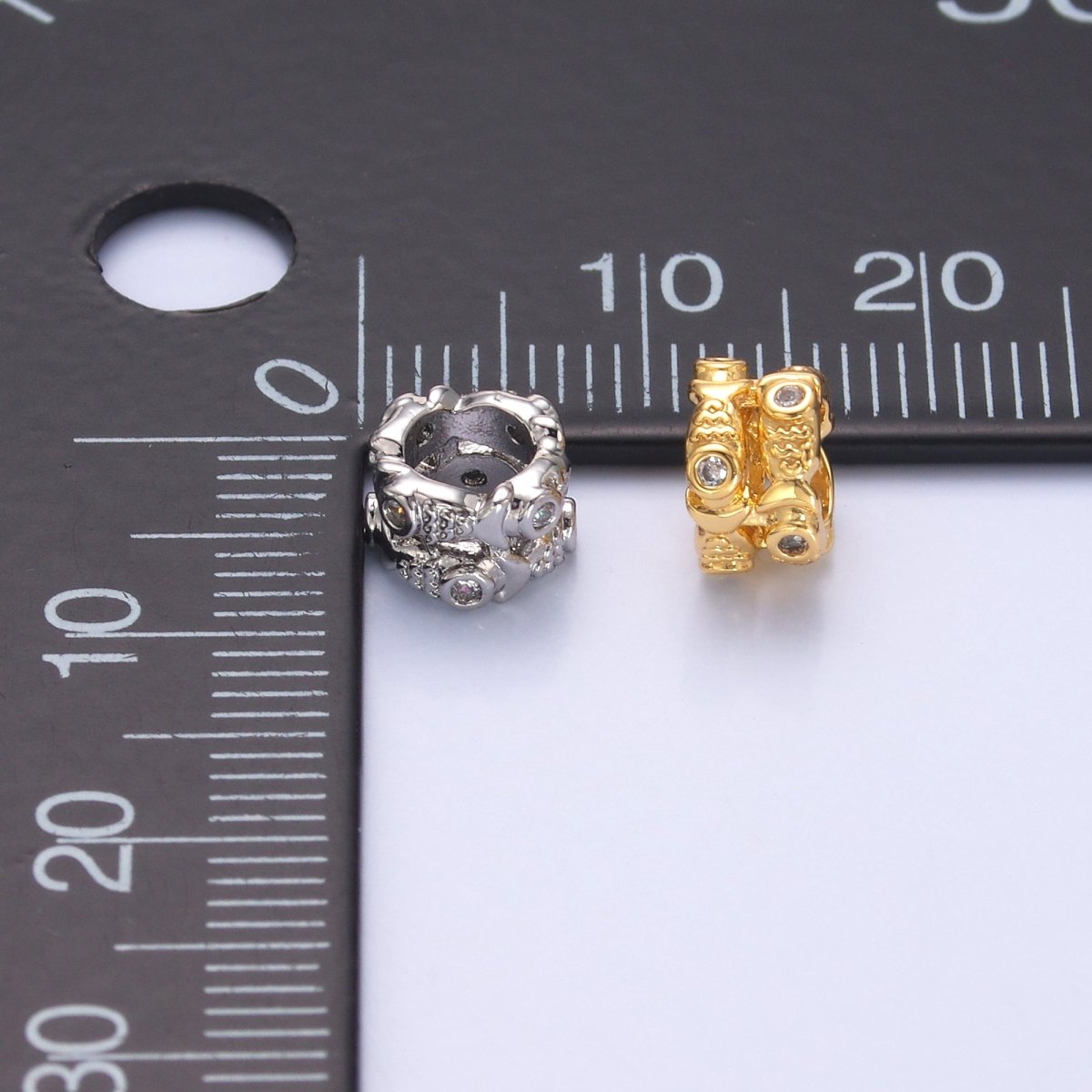 24K Gold Filled Double Fish Clear CZ Rhondelle Bead in Gold & Silver | B646 - DLUXCA