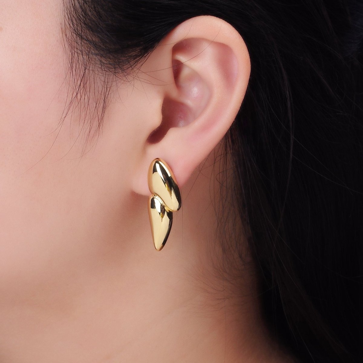 24K Gold Filled Double Geometric Molten Stud Earrings | P114 - DLUXCA