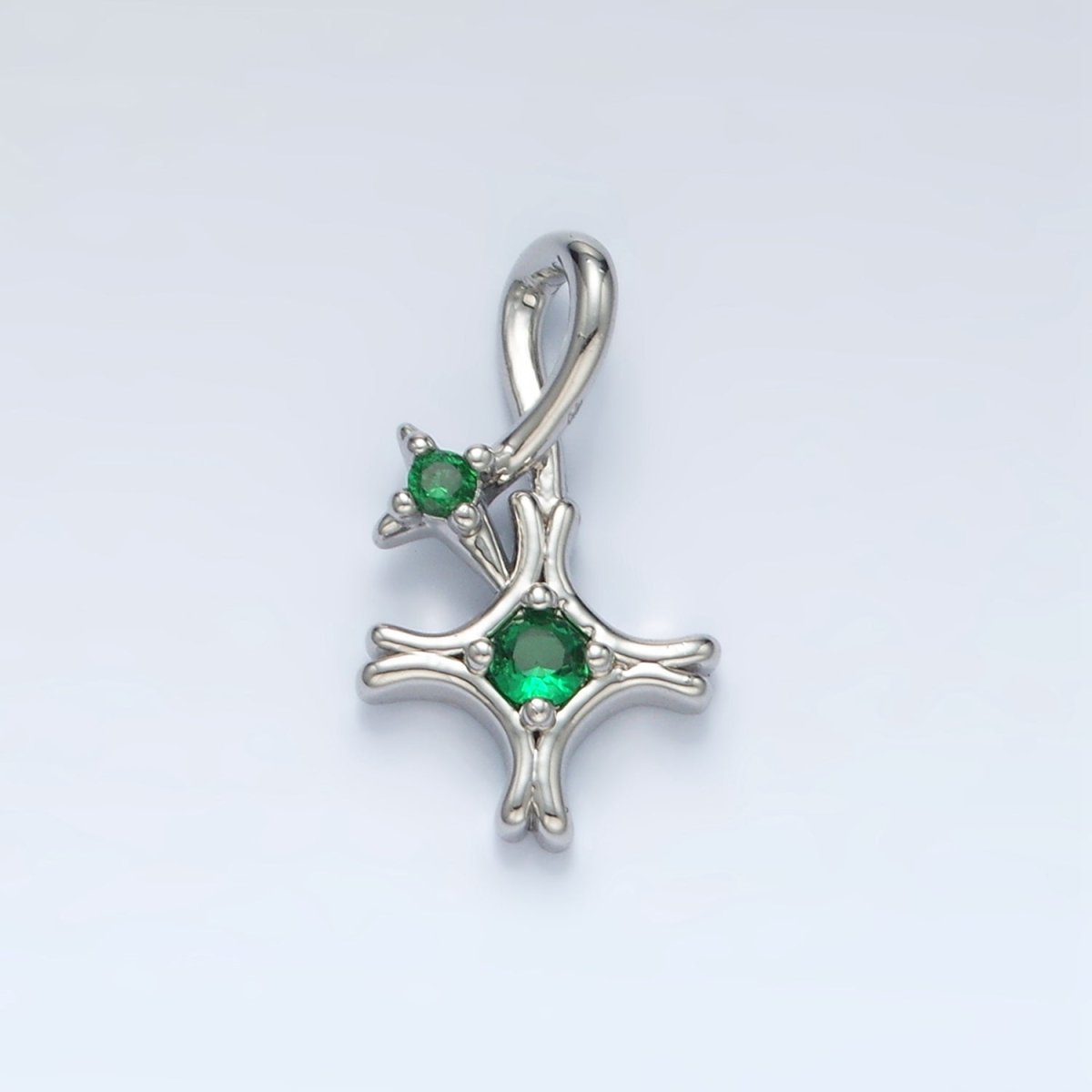 24K Gold Filled Double Green CZ Celestial Star Charm in Gold & Silver | AA1513 - DLUXCA