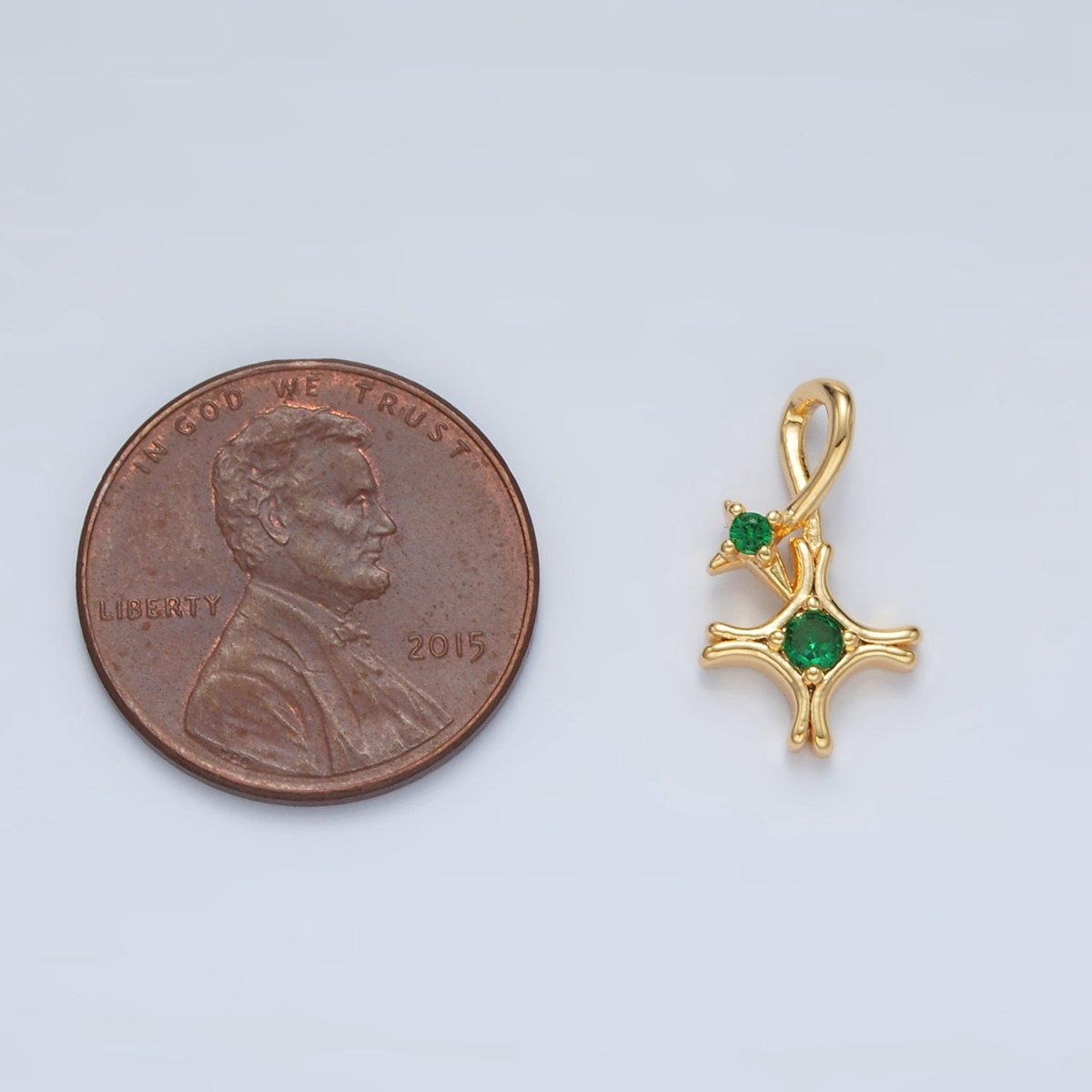 24K Gold Filled Double Green CZ Celestial Star Charm in Gold & Silver | AA1513 - DLUXCA