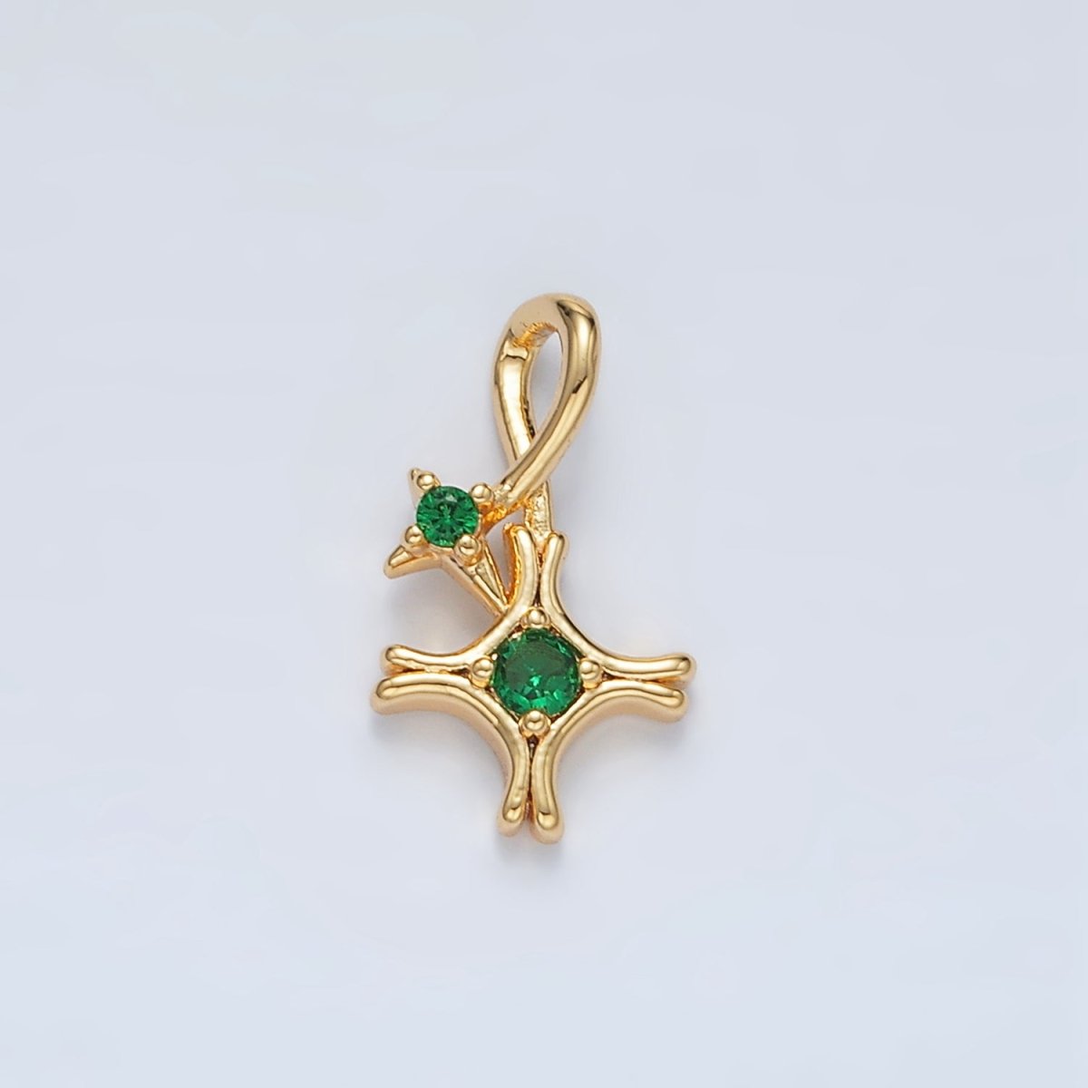 24K Gold Filled Double Green CZ Celestial Star Charm in Gold & Silver | AA1513 - DLUXCA