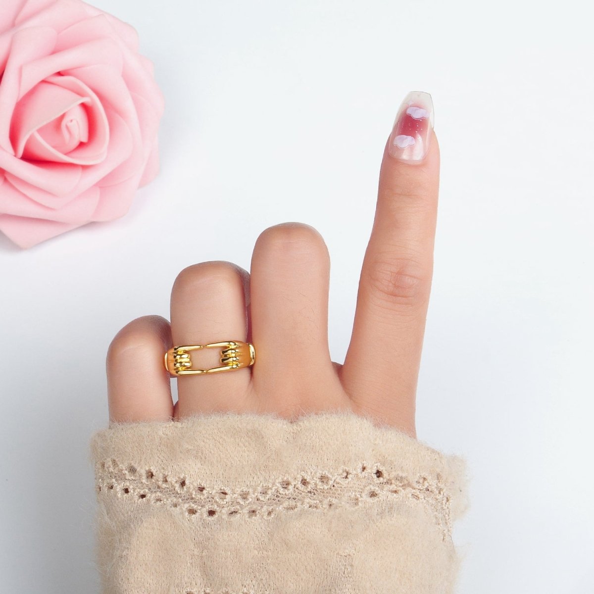 24K Gold Filled Double Hand Gesture Minimalist Ring | O988 - DLUXCA