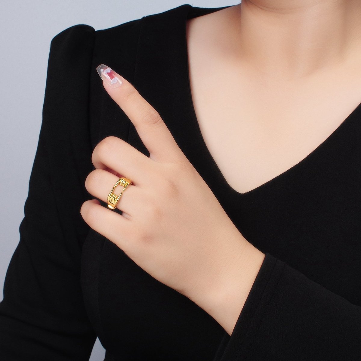 24K Gold Filled Double Hand Gesture Minimalist Ring | O988 - DLUXCA