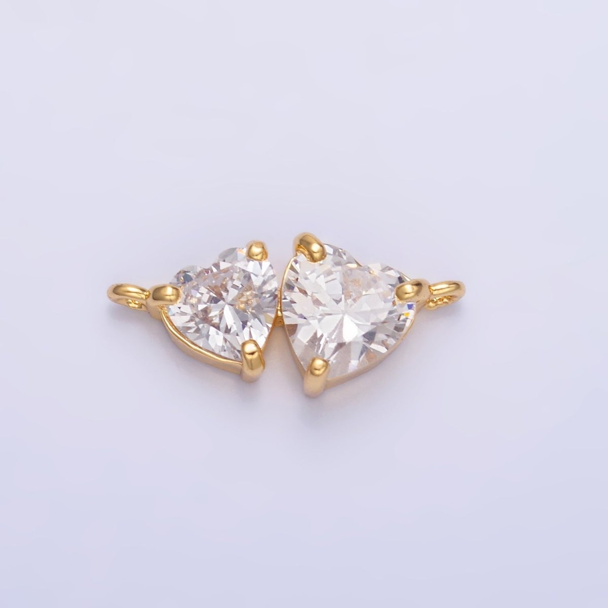 24K Gold Filled Double Heart CZ Connector in Gold & Silver | Y003 - DLUXCA