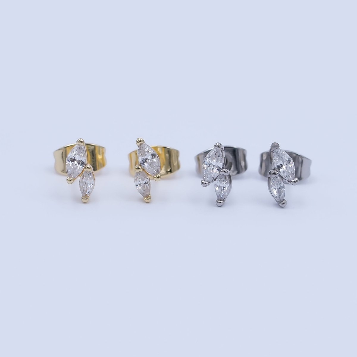 24K Gold Filled Double Marquise CZ Stud Earrings in Gold & Silver | AI547 AI548 - DLUXCA