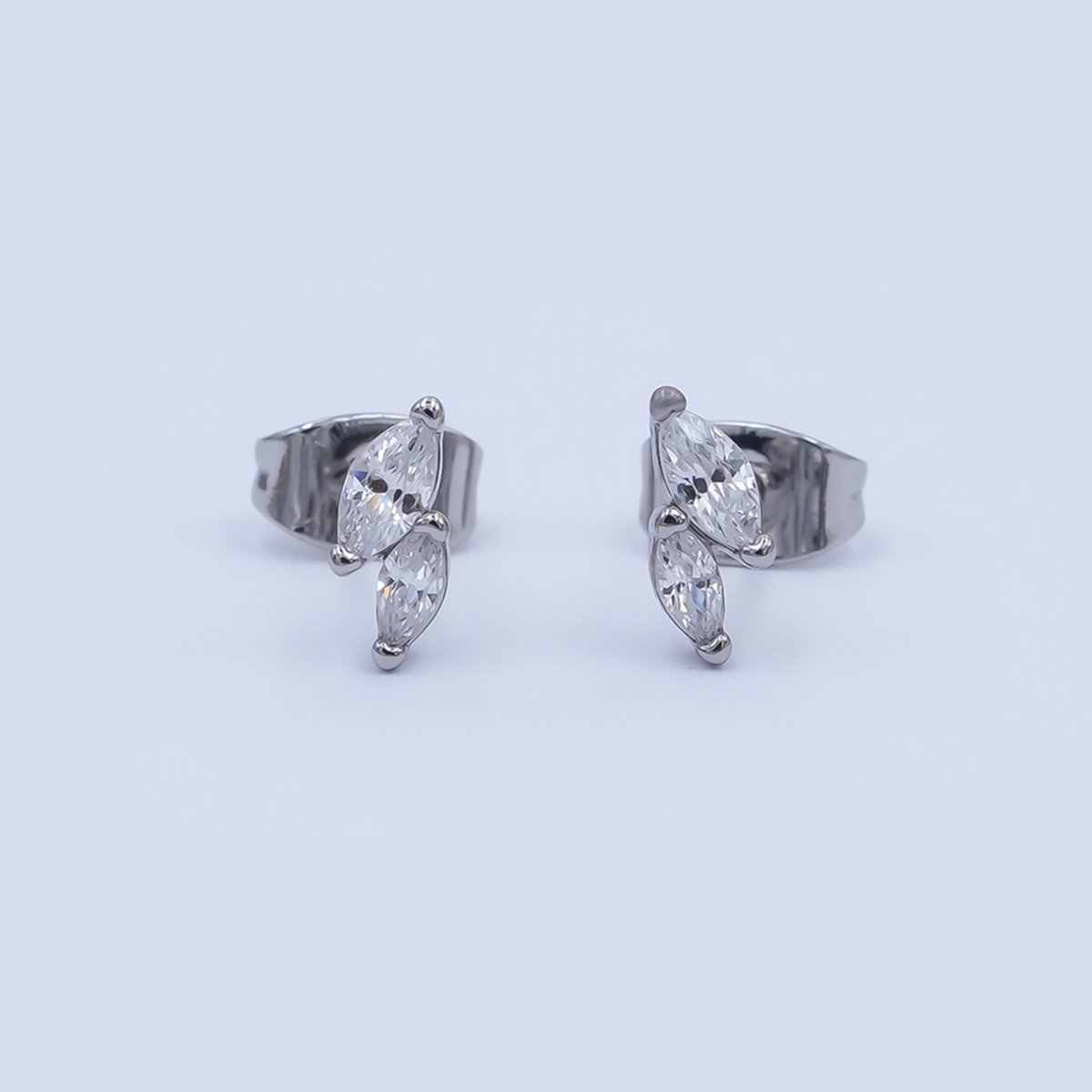 24K Gold Filled Double Marquise CZ Stud Earrings in Gold & Silver | AI547 AI548 - DLUXCA