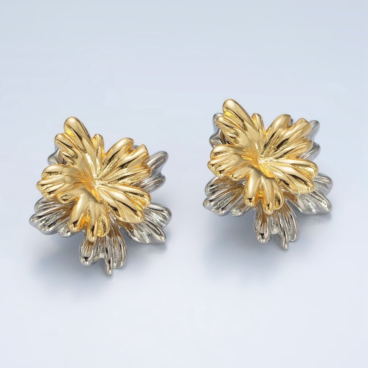 24K Gold Filled Double Metal Flower Pop Stud Earring | V - 090 - DLUXCA