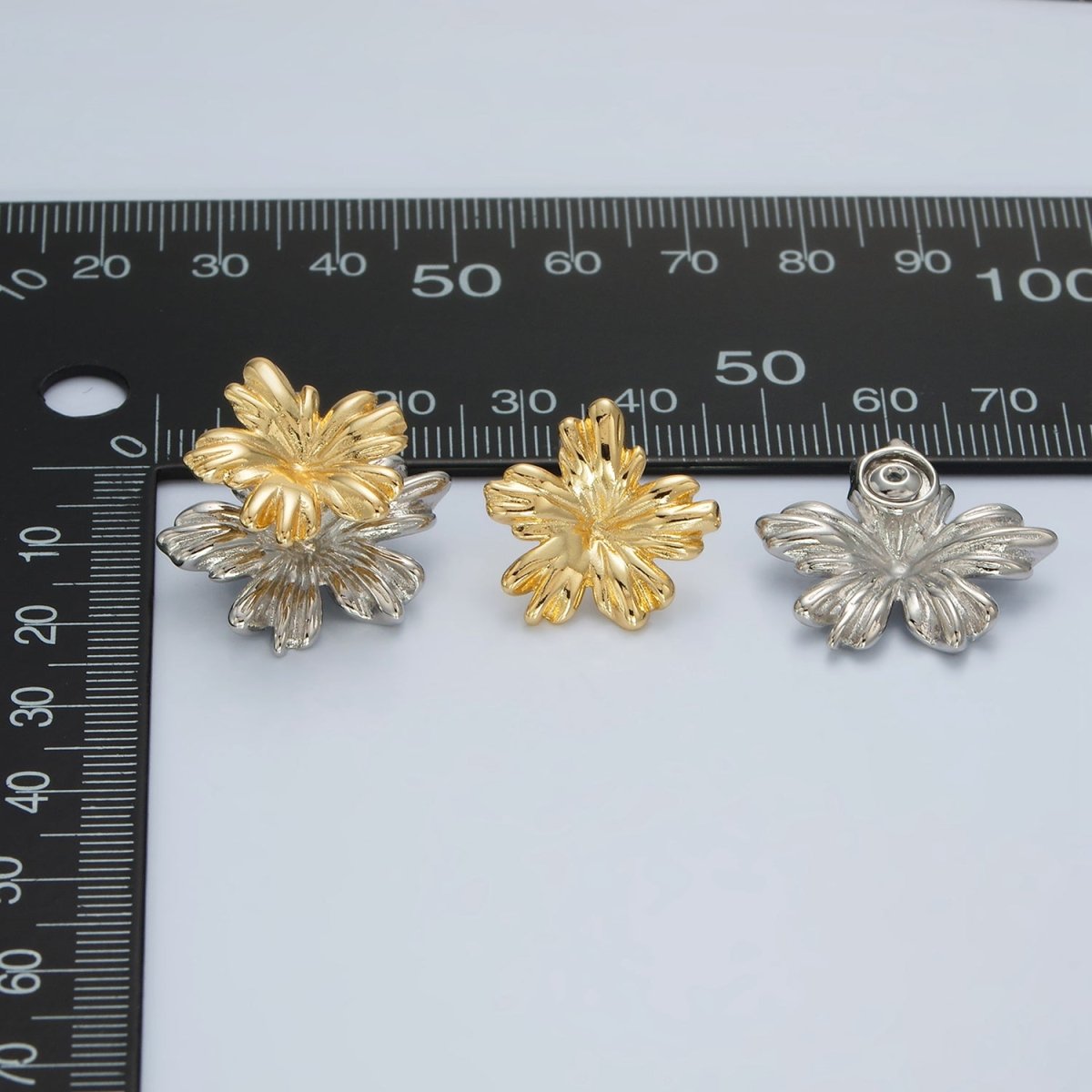 24K Gold Filled Double Metal Flower Pop Stud Earring | V - 090 - DLUXCA