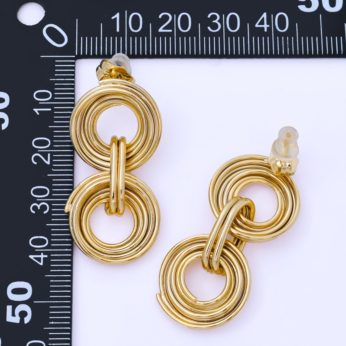 24K Gold Filled Double Multiple Linear Band Round Geometric Drop Stud Earrings | AB1641 - DLUXCA