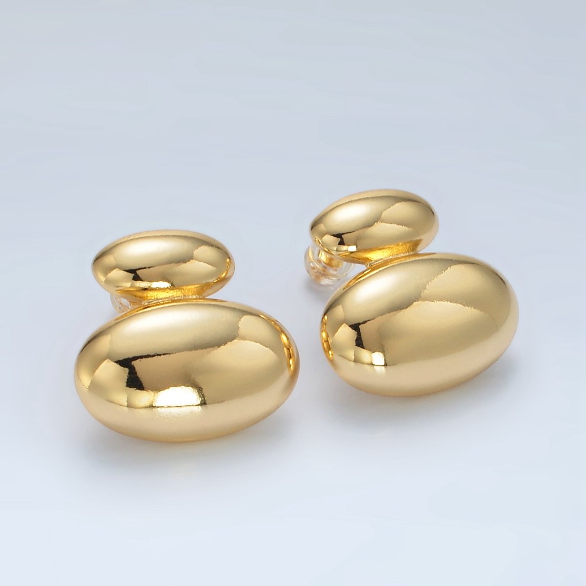 24K Gold Filled Double Oval Dome Minimalist Stud Earrings in Gold & Silver | P530 P531 - DLUXCA