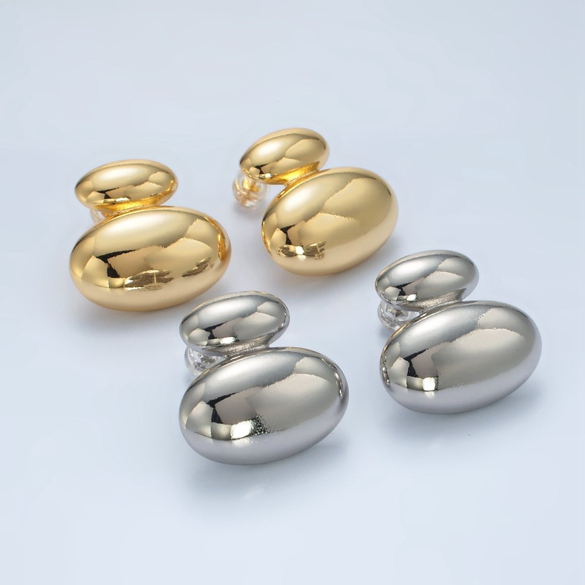 24K Gold Filled Double Oval Dome Minimalist Stud Earrings in Gold & Silver | P530 P531 - DLUXCA