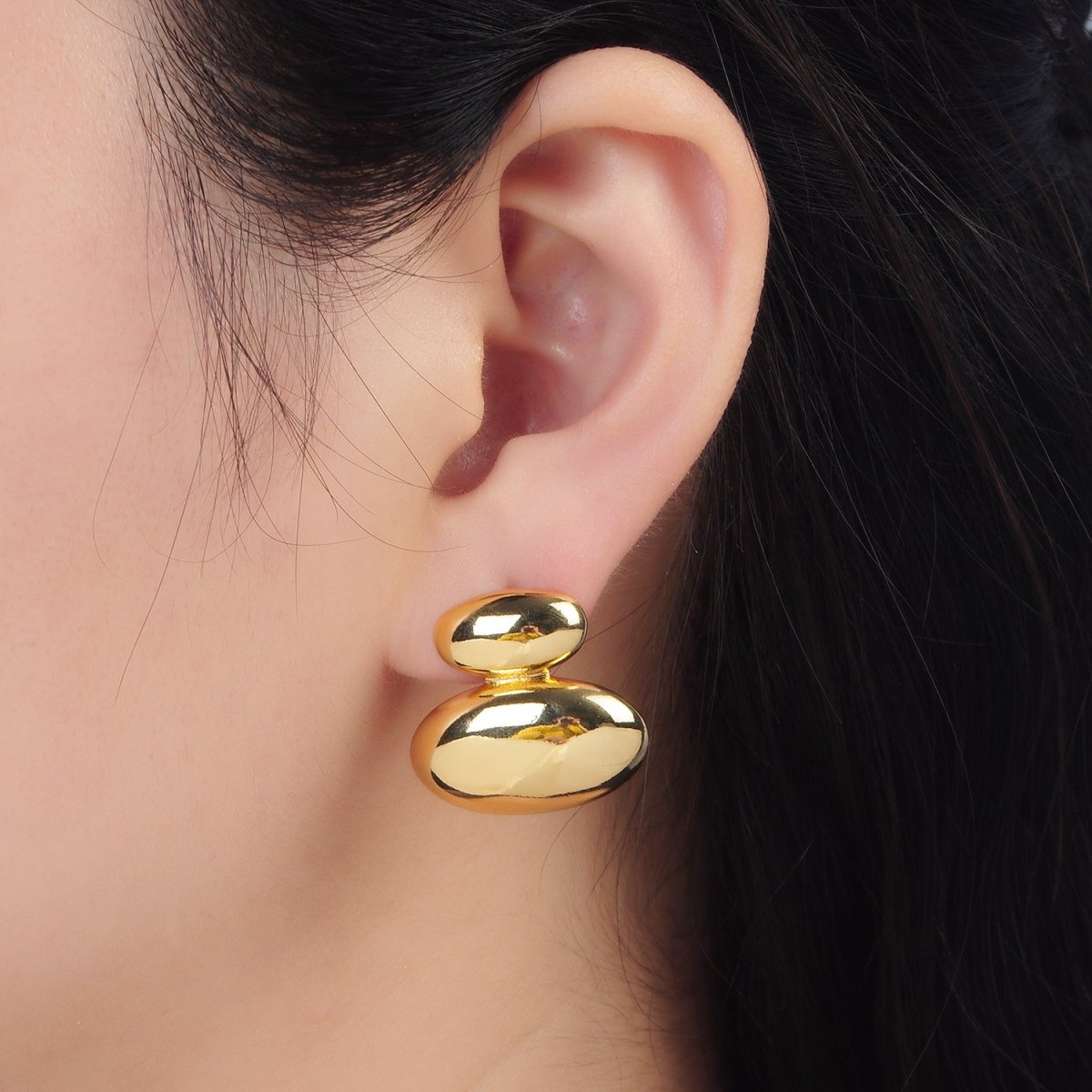 24K Gold Filled Double Oval Dome Minimalist Stud Earrings in Gold & Silver | P530 P531 - DLUXCA