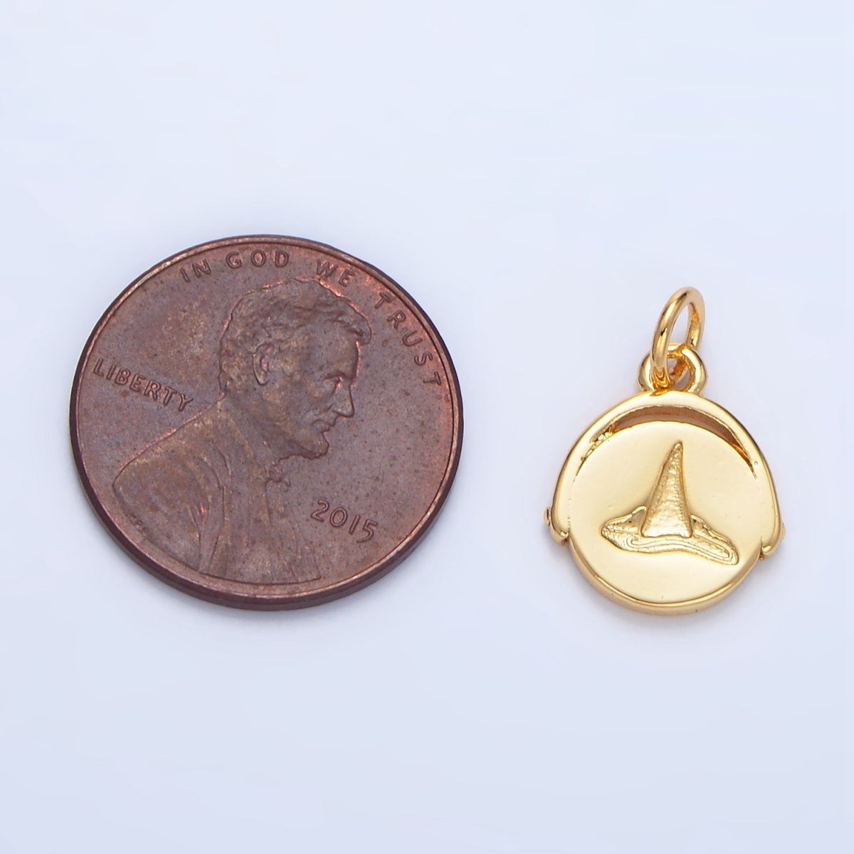 24K Gold Filled Double Sided Witch Hat Broom Stamped Round Charm in Gold & Silver | X908 - DLUXCA