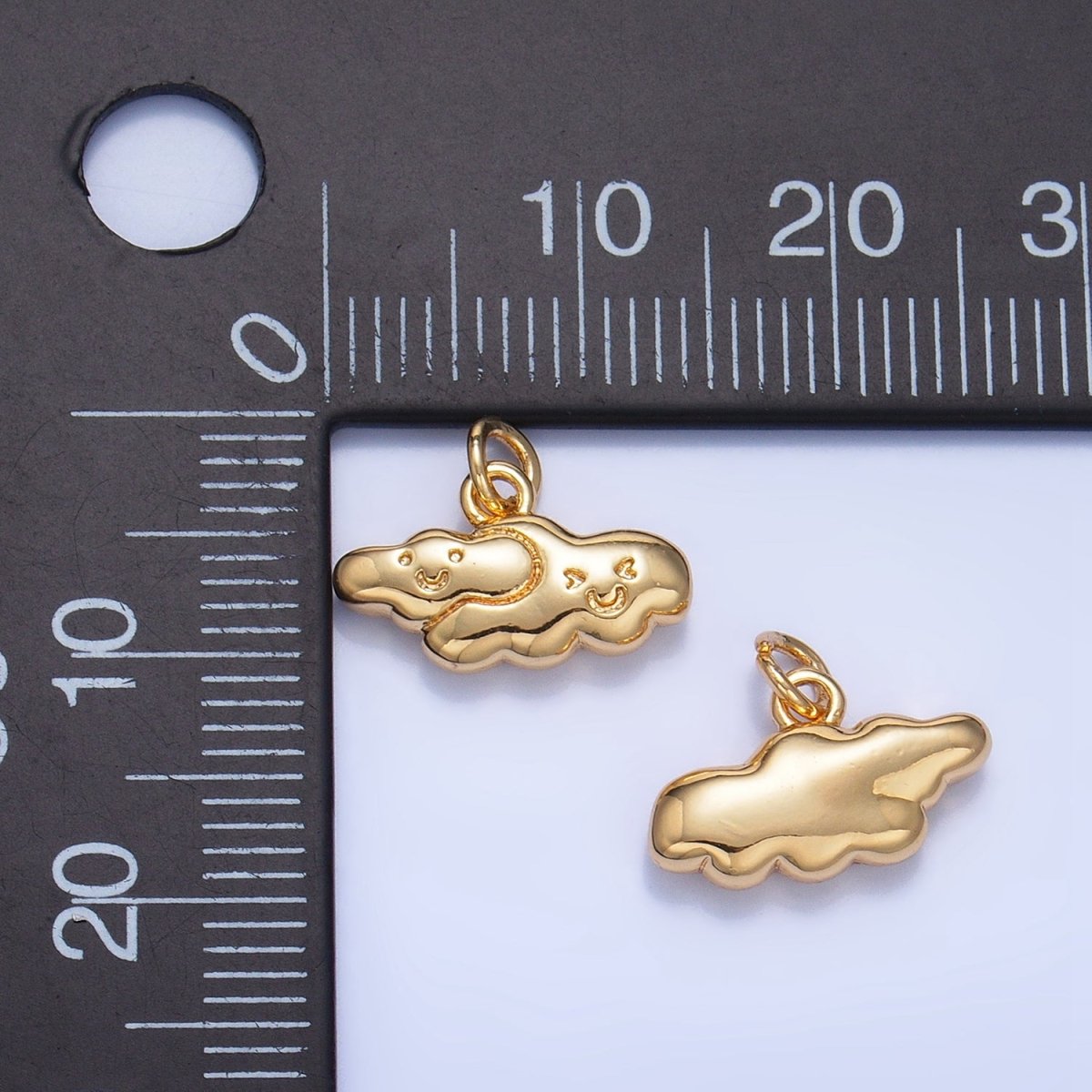 24K Gold Filled Double Smiley Face Cloud Multidimensional 3D Charm | W020 - DLUXCA