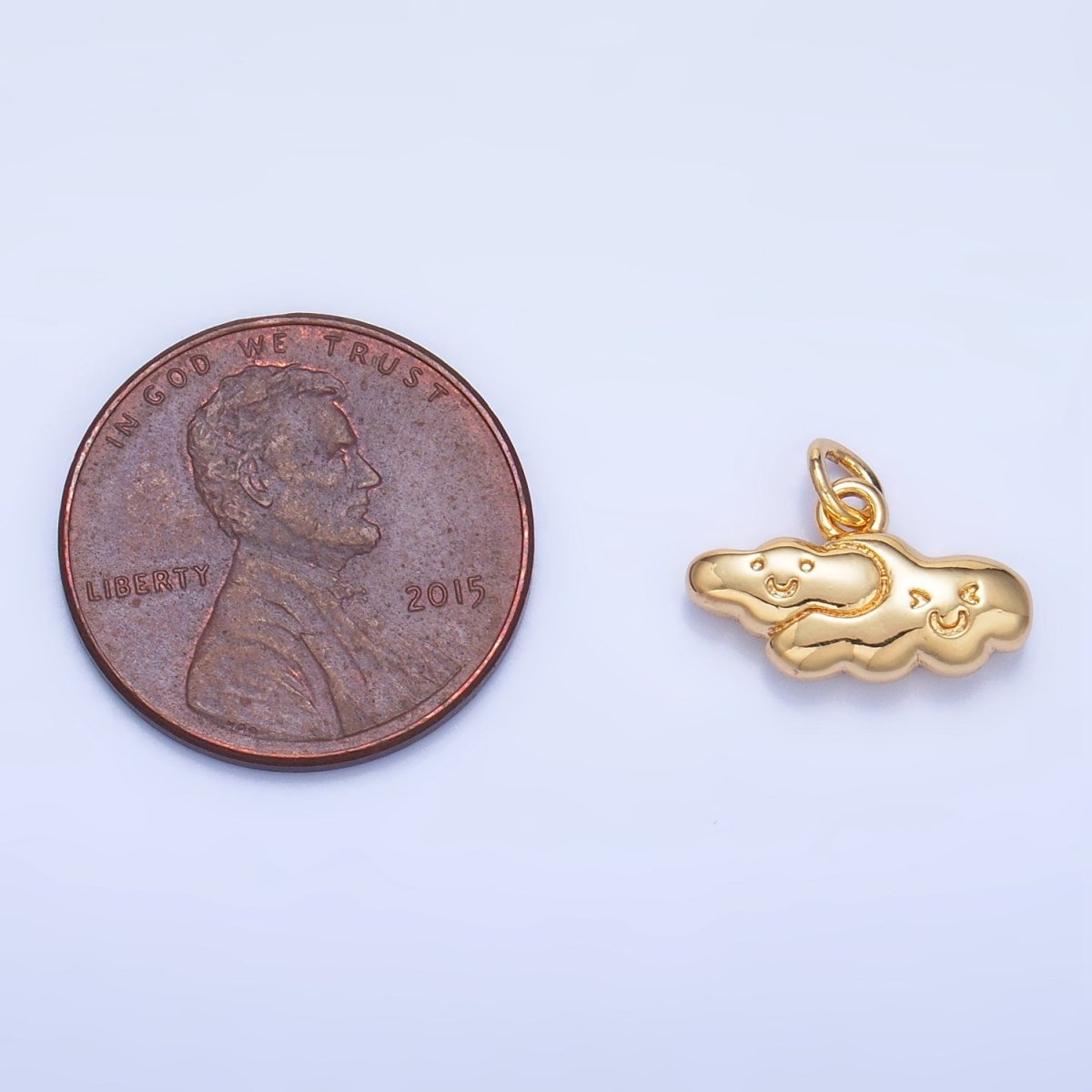 24K Gold Filled Double Smiley Face Cloud Multidimensional 3D Charm | W020 - DLUXCA