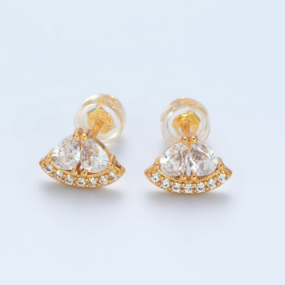 24K Gold Filled Double Teardrop Micro Paved Triangle Stud Earrings | AB1224 - DLUXCA