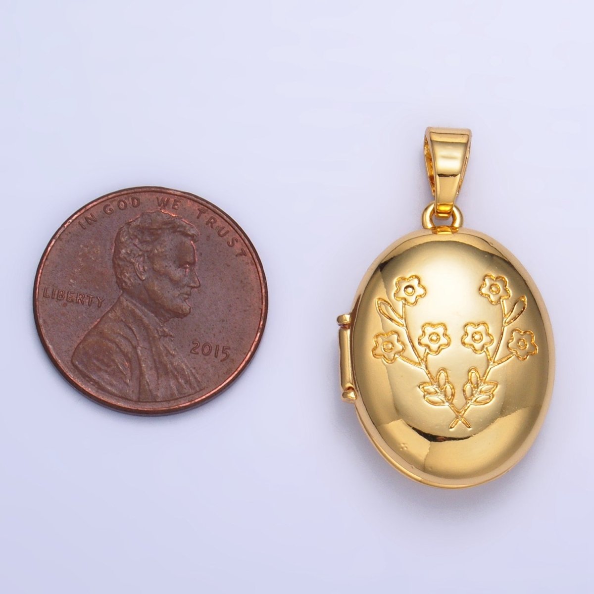 24K Gold Filled Dual Flower Engraved Oval Locket Pendant in Gold & Silver | AA1007 - DLUXCA