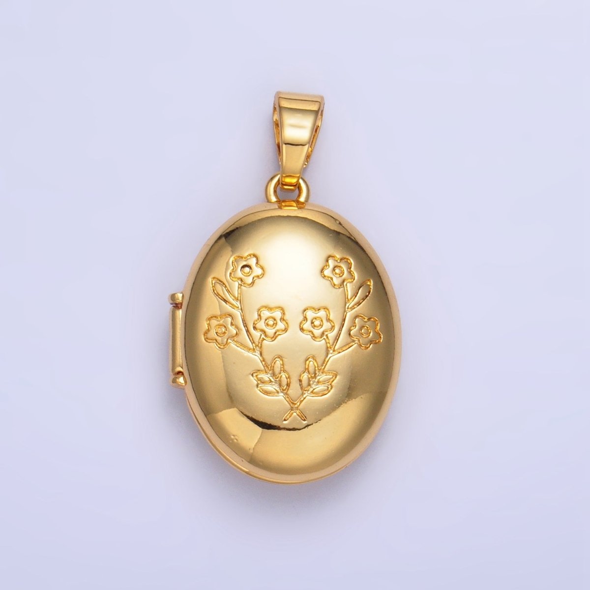 24K Gold Filled Dual Flower Engraved Oval Locket Pendant in Gold & Silver | AA1007 - DLUXCA