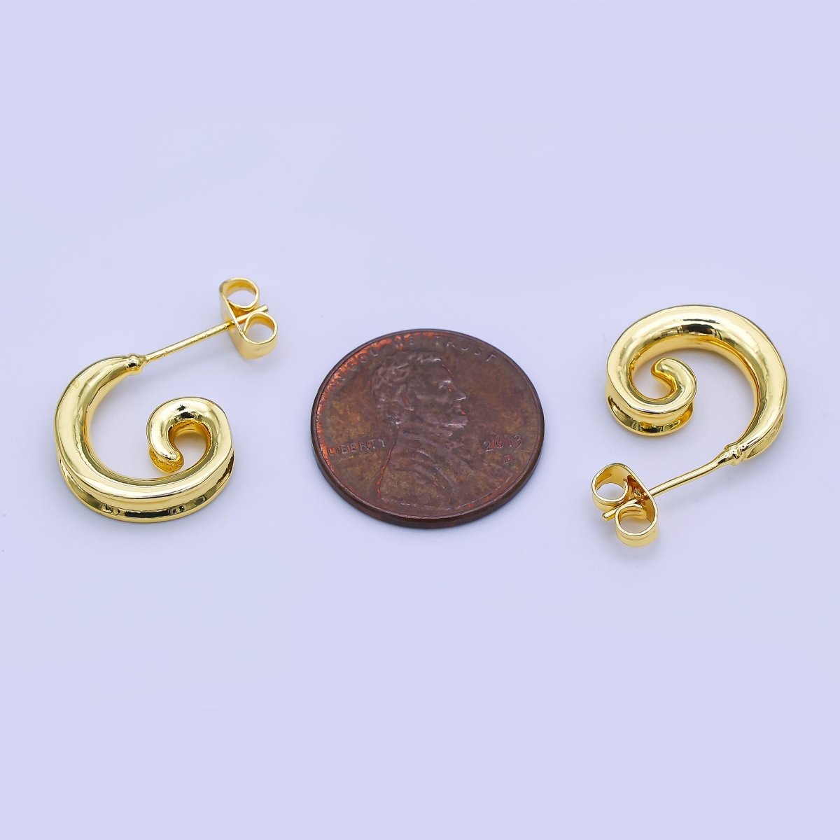 24K Gold Filled Edged Coil Curl C - Shaped Hoop Earrings | AI511 - DLUXCA