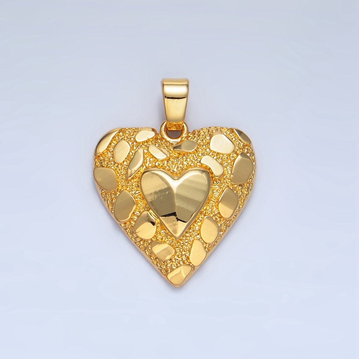 24K Gold Filled Edged Textured Double Heart Pendant | AA793 - DLUXCA