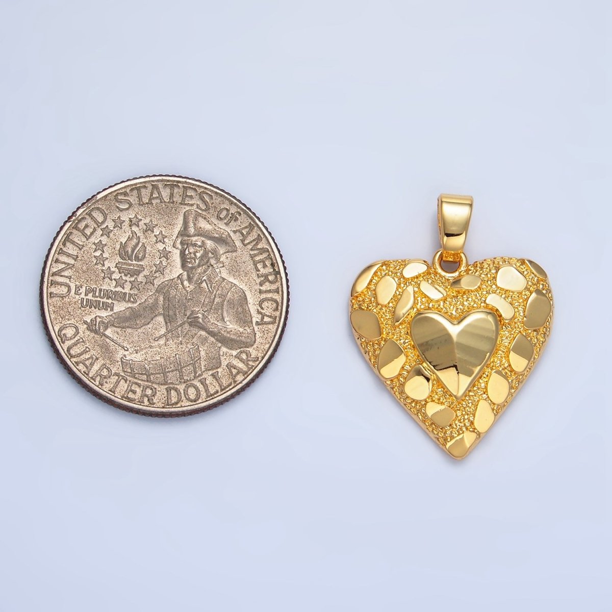 24K Gold Filled Edged Textured Double Heart Pendant | AA793 - DLUXCA