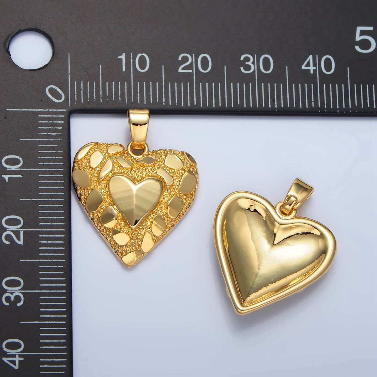 24K Gold Filled Edged Textured Double Heart Pendant | AA793 - DLUXCA