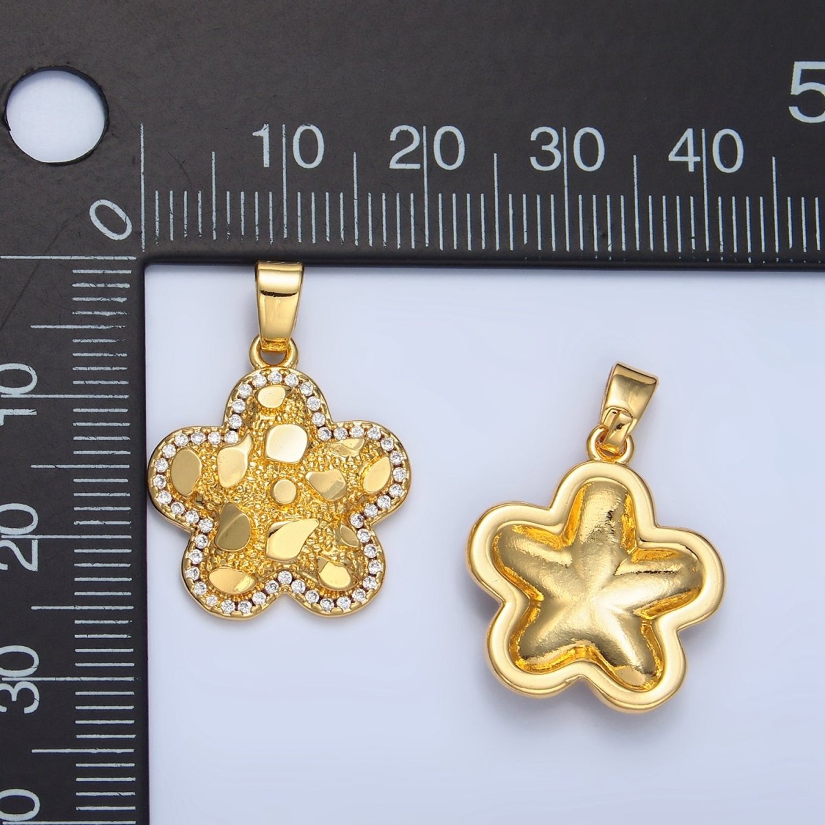 24K Gold Filled Edged Textured Micro Paved CZ Flower Pendant | AA789 - DLUXCA