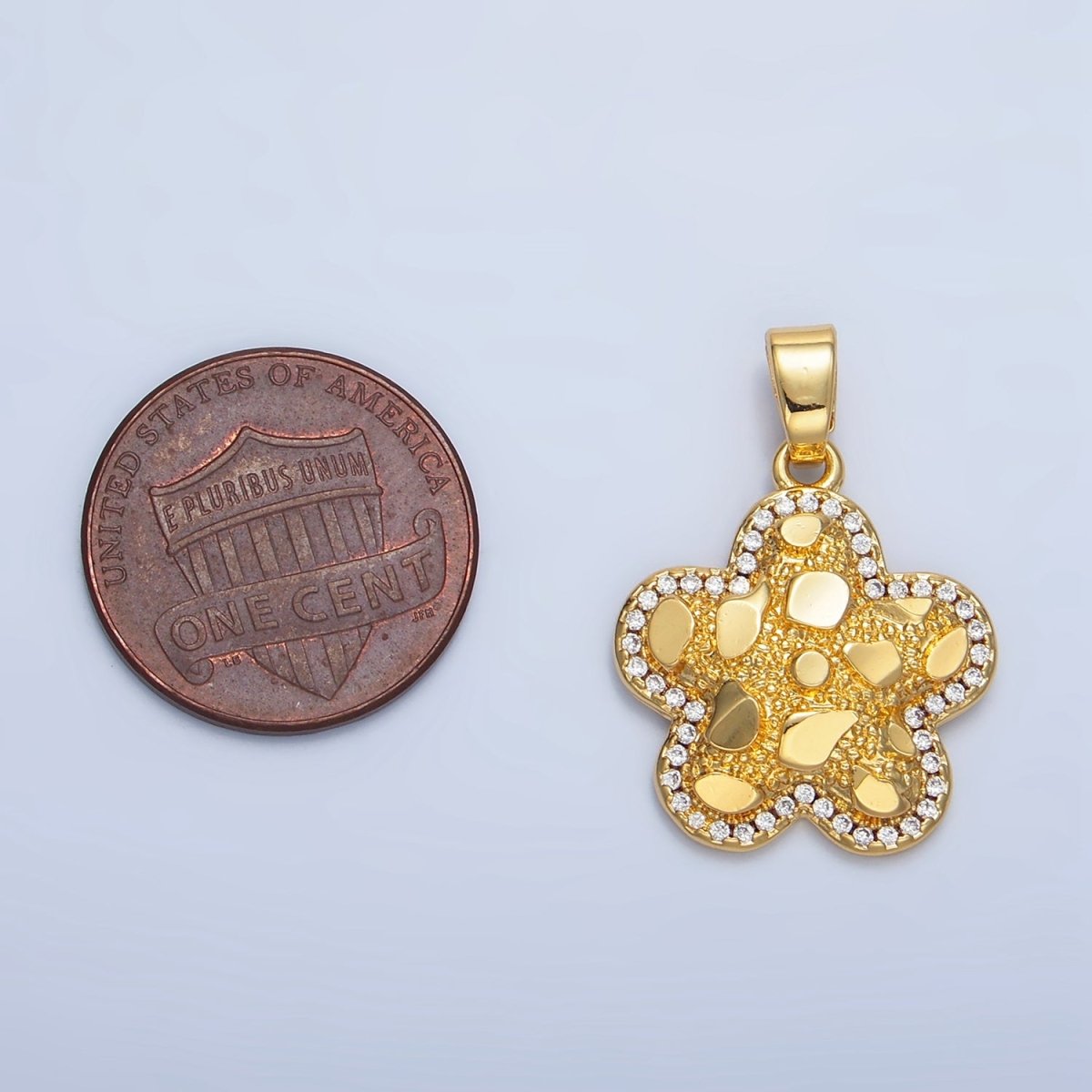 24K Gold Filled Edged Textured Micro Paved CZ Flower Pendant | AA789 - DLUXCA