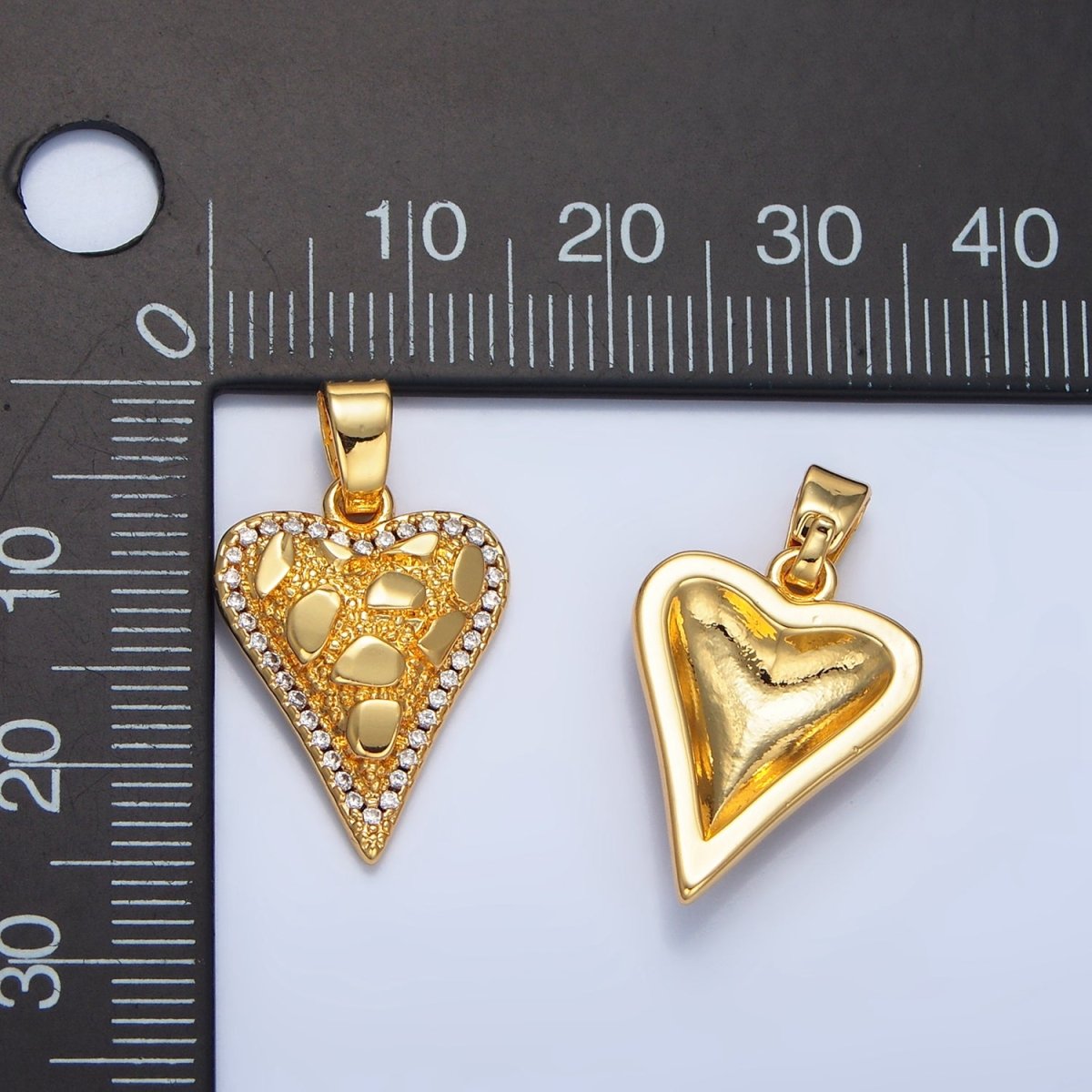 24K Gold Filled Edged Textured Micro Paved CZ Heart Pendant | AA791 - DLUXCA