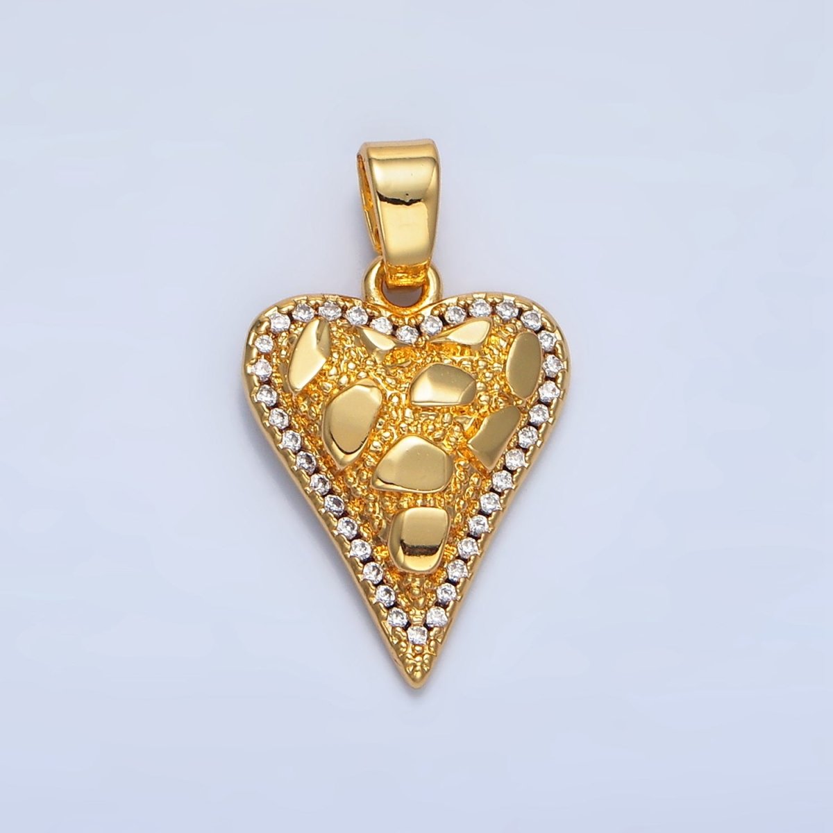 24K Gold Filled Edged Textured Micro Paved CZ Heart Pendant | AA791 - DLUXCA