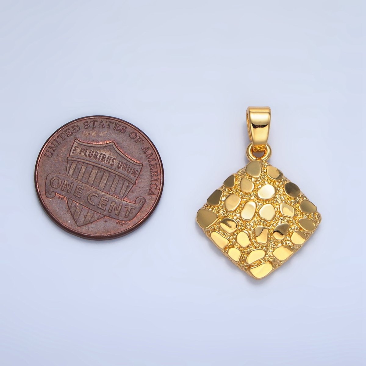 24K Gold Filled Edged Textured Rhombus Pendant | AA792 - DLUXCA