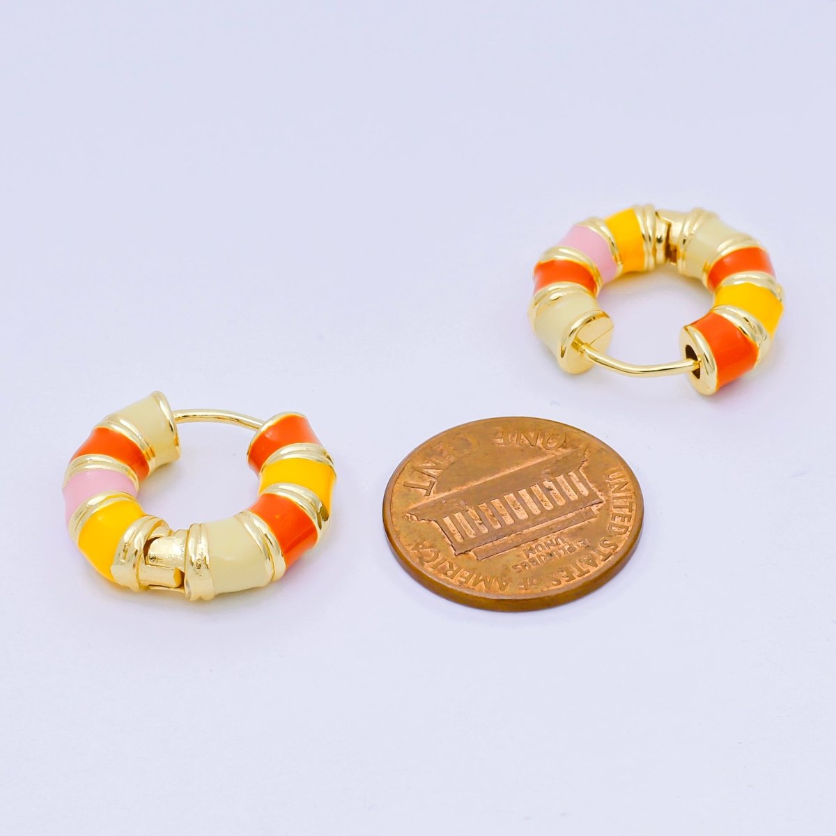 24K Gold Filled Enamel Colorful Candy Stripes Hinged Hoops Earrings | AJ - 094 AJ - 095 - DLUXCA