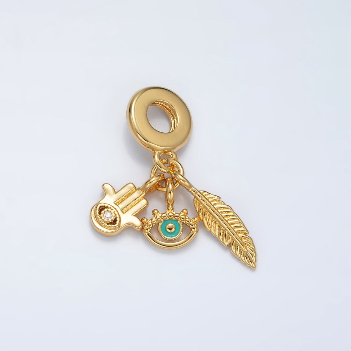 24K Gold Filled Evil Eye Hamsa Hand Rhondelle Bail Triple Drop Pendant | AC084 - DLUXCA