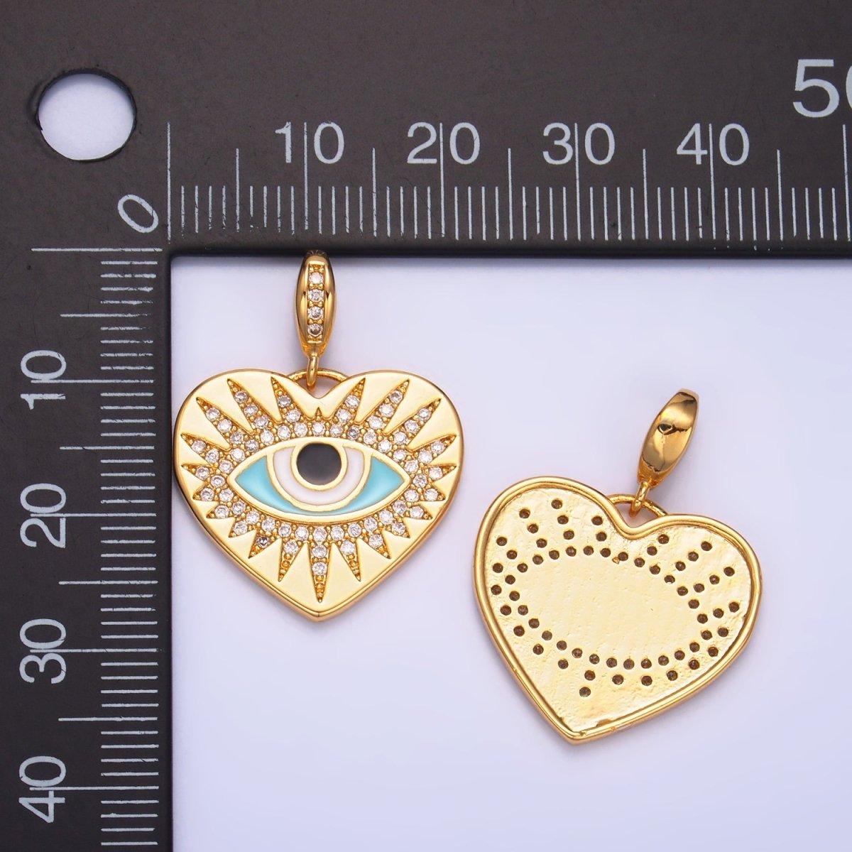 24K Gold Filled Evil Eye Sunburst Micro Paved CZ Padlock Heart Pendant | AA1071 - DLUXCA