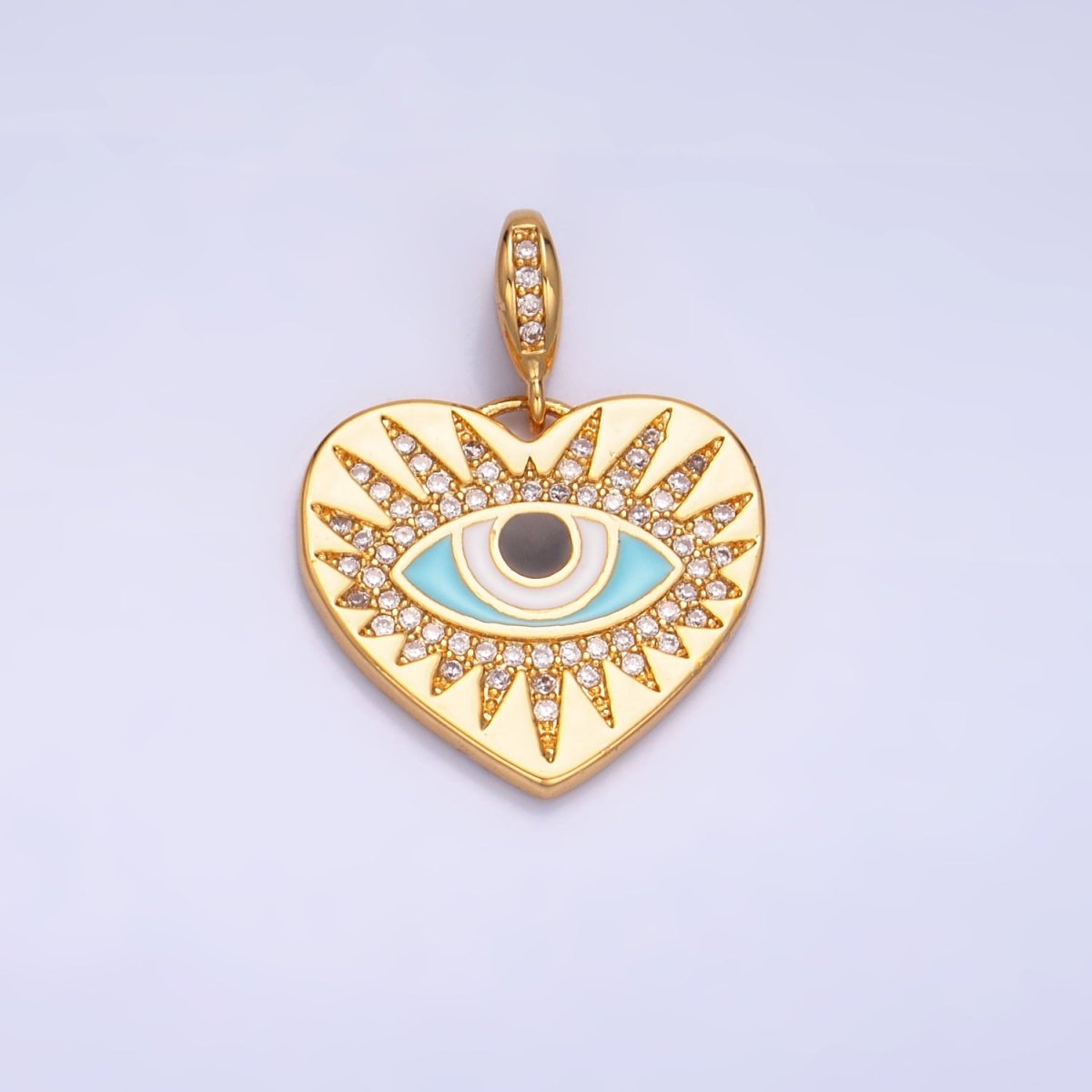 24K Gold Filled Evil Eye Sunburst Micro Paved CZ Padlock Heart Pendant | AA1071 - DLUXCA