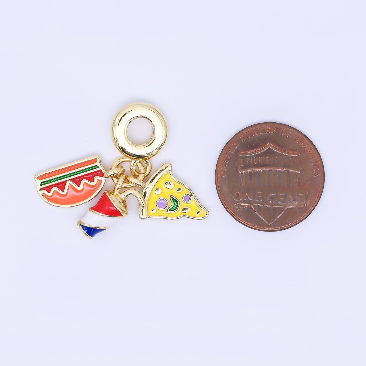 24K Gold Filled Fast Food Pizza Soda Burger Enamel Drop Rondelle Charm | AC1638 - DLUXCA