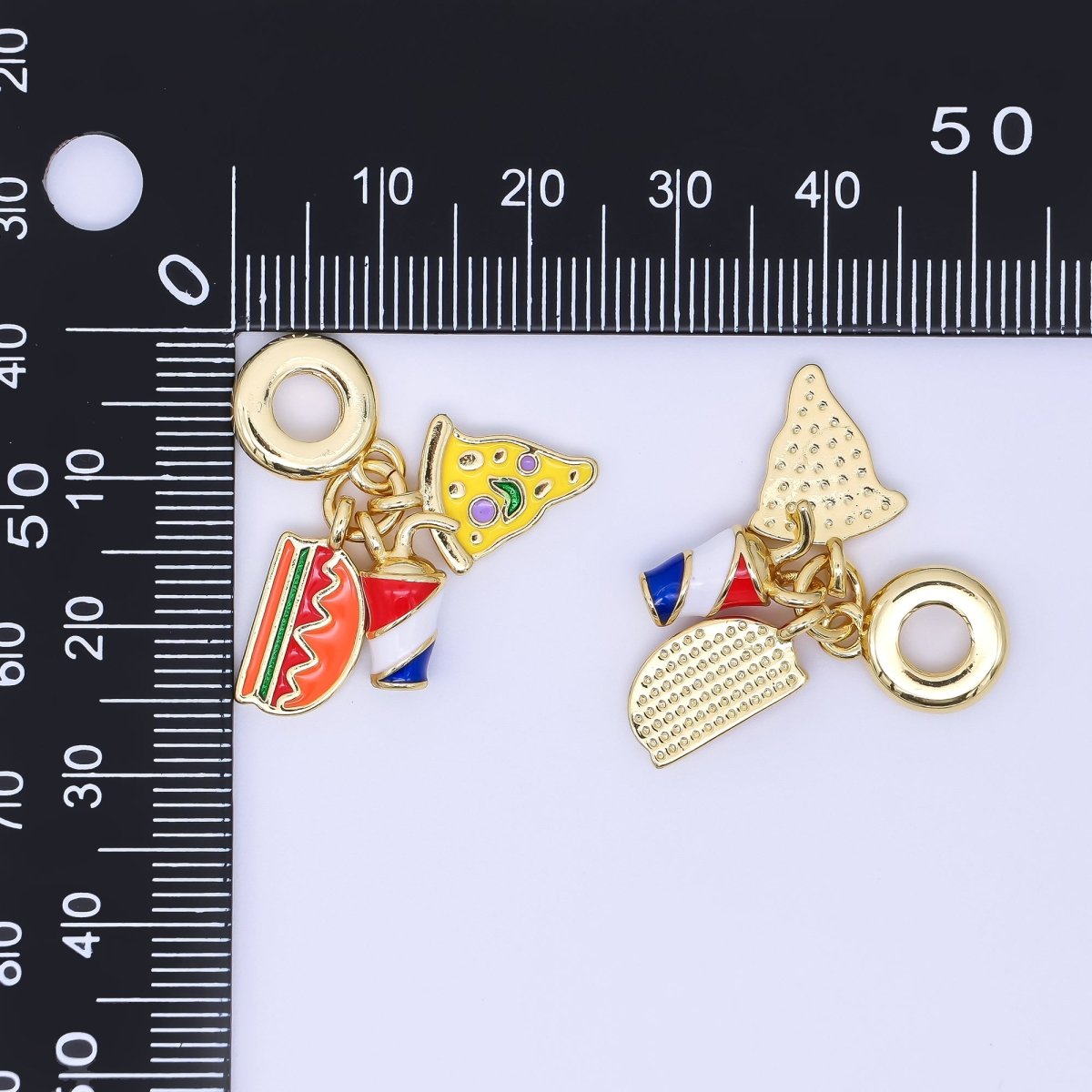 24K Gold Filled Fast Food Pizza Soda Burger Enamel Drop Rondelle Charm | AC1638 - DLUXCA