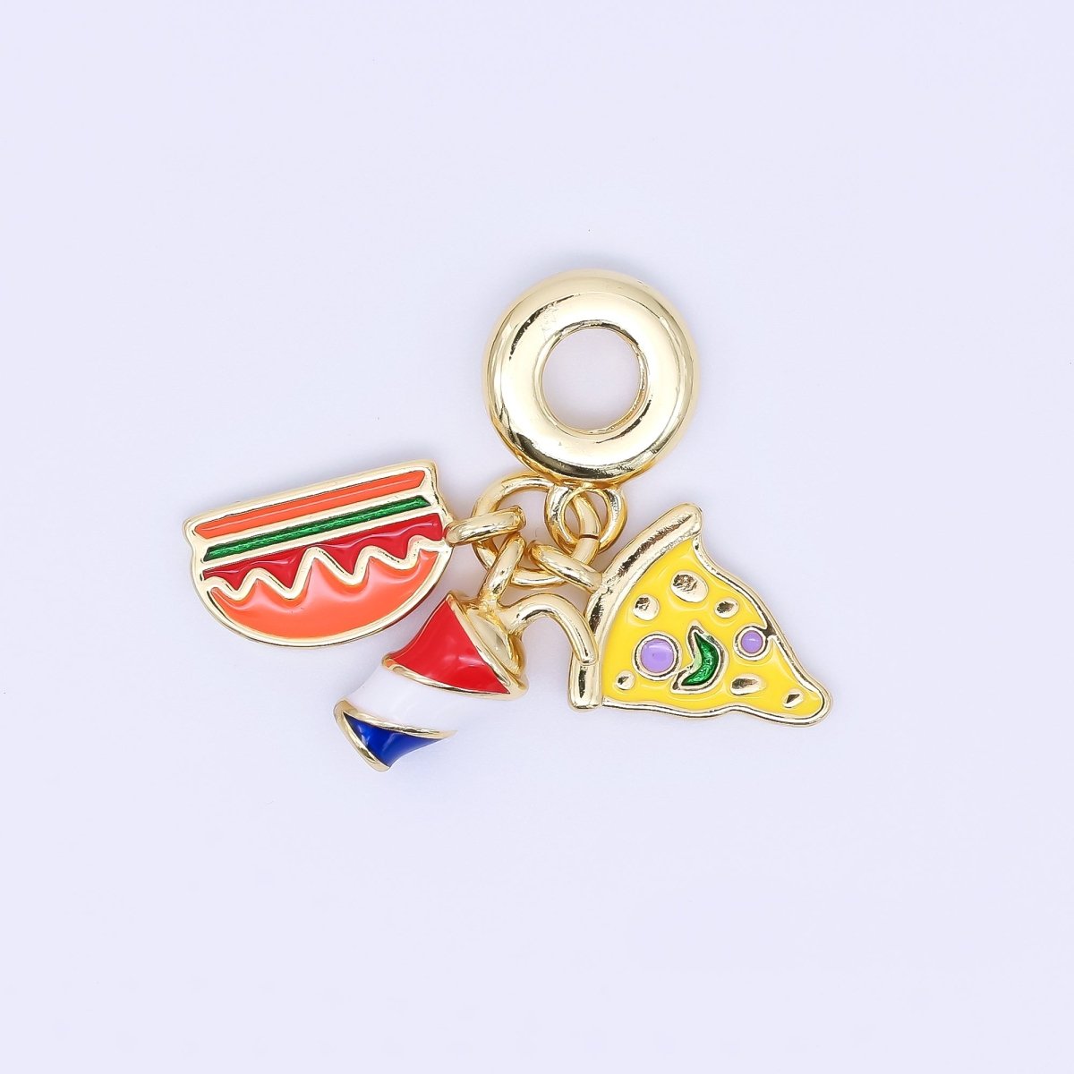 24K Gold Filled Fast Food Pizza Soda Burger Enamel Drop Rondelle Charm | AC1638 - DLUXCA