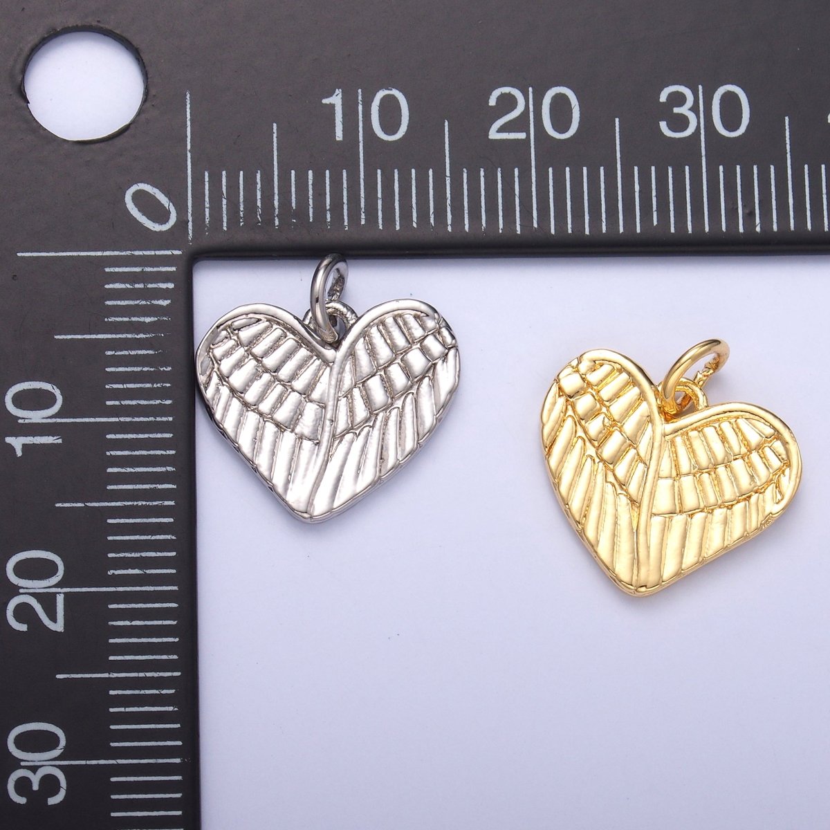 24K Gold Filled Feather Wings Heart Charm in Gold & Silver | C037 - DLUXCA