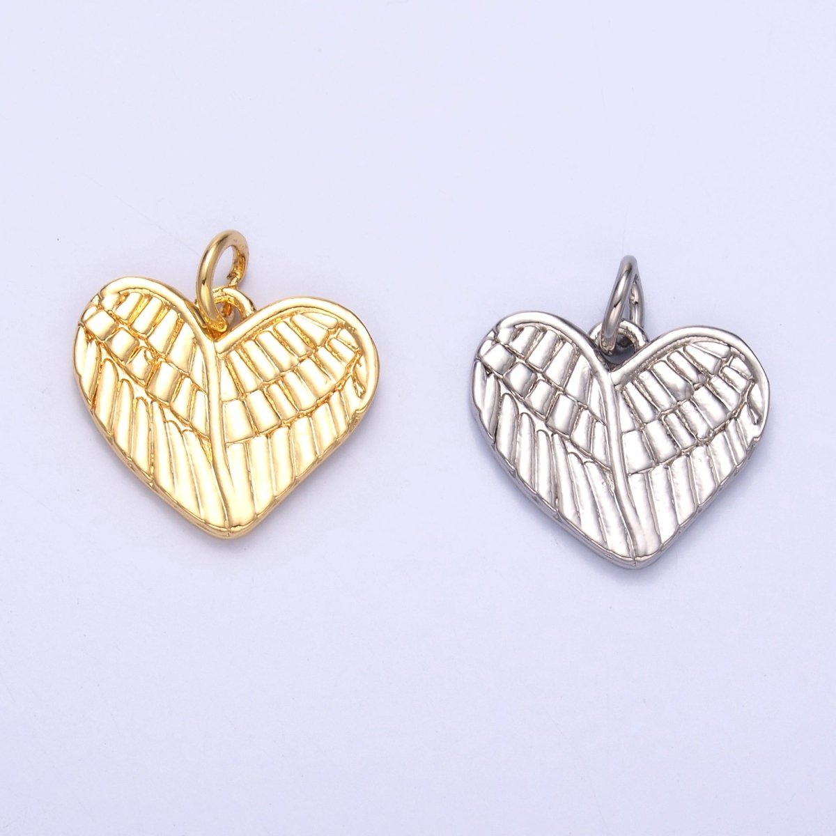 24K Gold Filled Feather Wings Heart Charm in Gold & Silver | C037 - DLUXCA