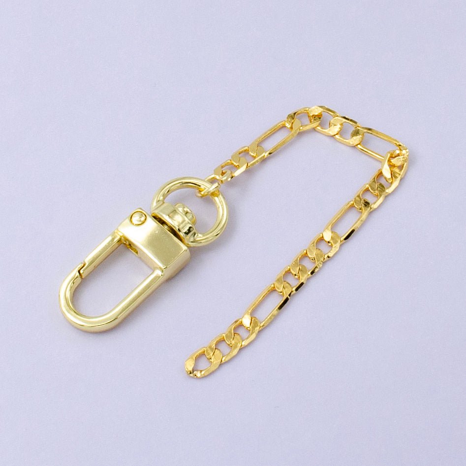 24K Gold Filled Figaro Chain Link Bag Purse Charm Swivel Keychain Finding | WA - 2755 - DLUXCA