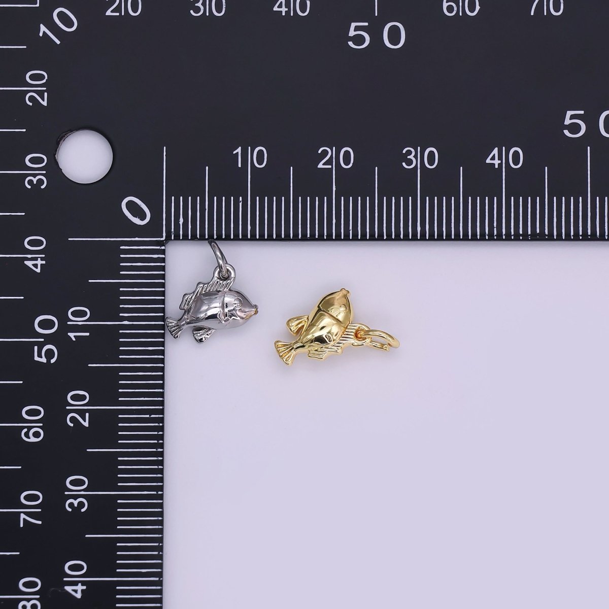 24K Gold Filled Fish Multidimensional 3D Mini Charm in Gold & Silver | N891 - DLUXCA
